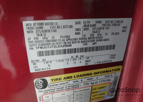 2020 Ford Expedition Xlt from USA, damaged, VIN 1FMJU1JT2LEA25640